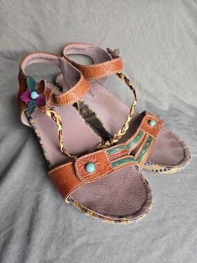 Stunning Laura Vita Brown Leather Boho Sandals Size EU 40 US 9 / 9.5
